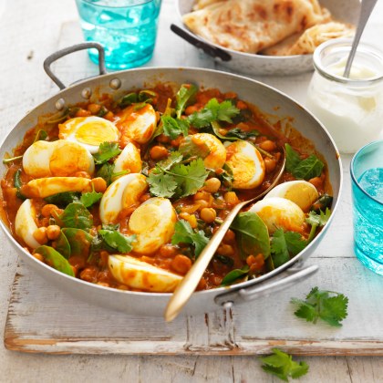 Mild Egg Korma with Chickpeas and Spinach